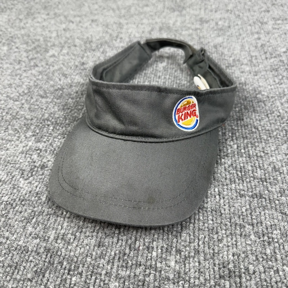 Burger King Hat Visor Adjustable One Size Gray Twill Embroidered Logo Mens VTG